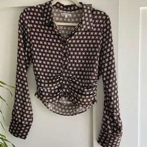 Reformation Brown and White Patterned Blouse